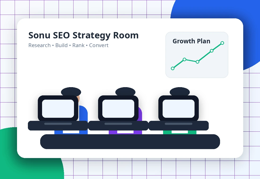 Sonu SEO founder and office illustration