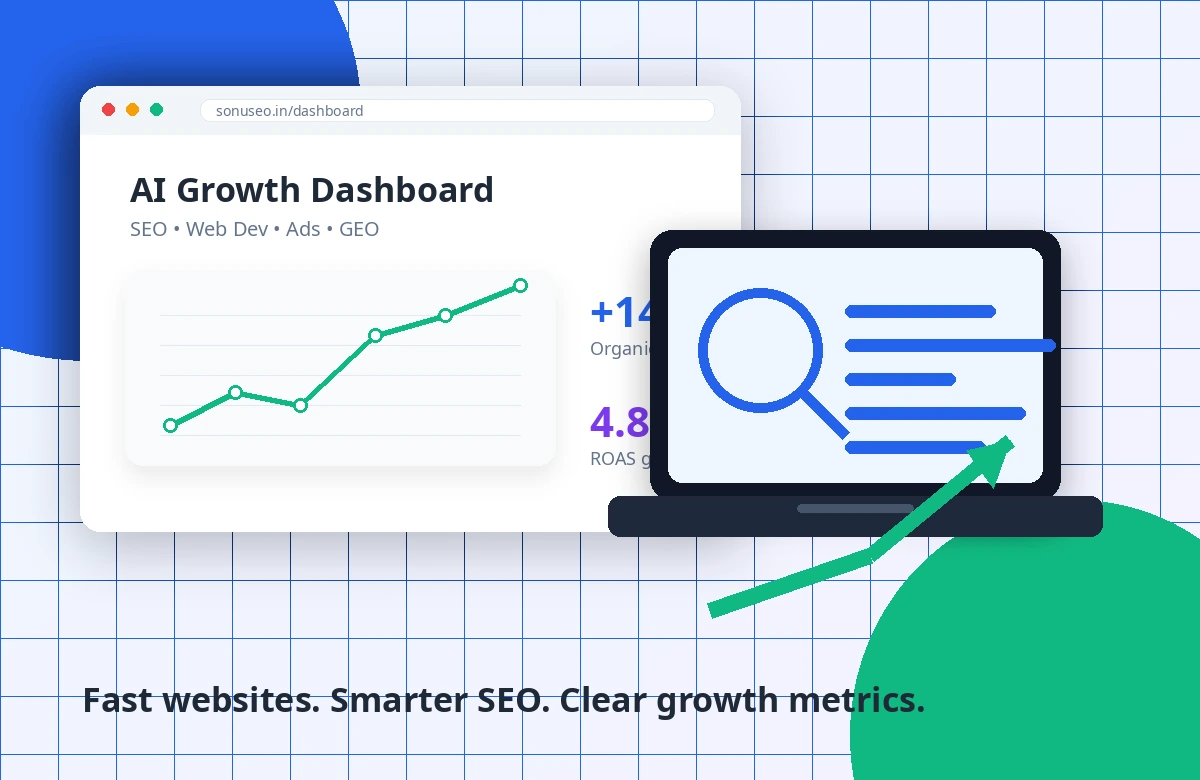 AI SEO and web development dashboard illustration